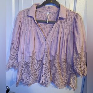 Anthropologie M Victorian Sheer-Lace Blouse